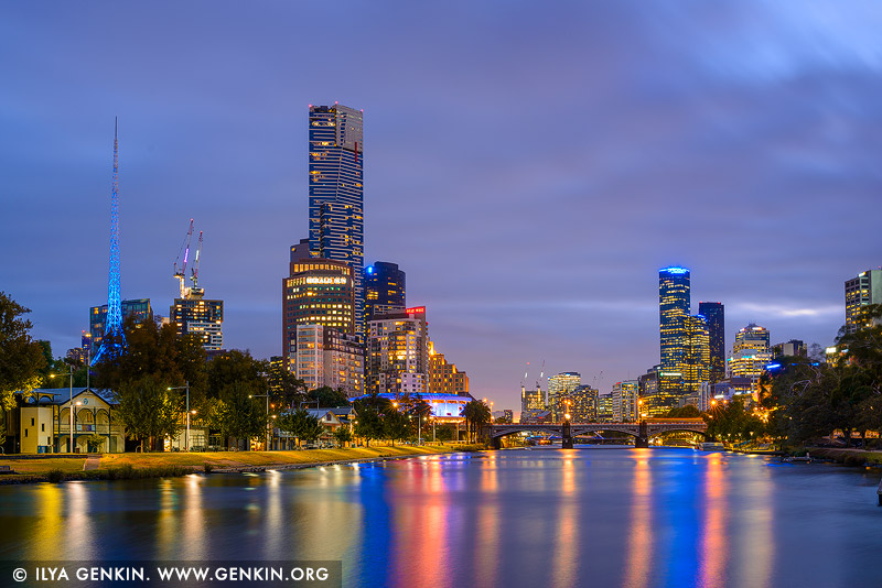 australia stock photography | Melbourne, Southbank, Princess Bridge and Yarra River at Night, Birrarung Marr Park, Melbourne, Victoria, Australia, Image ID AU-MELBOURNE-0019