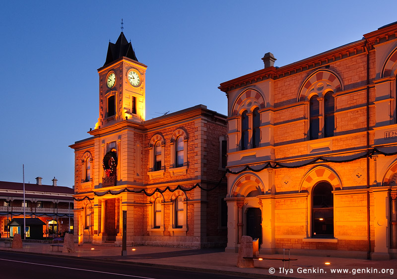 australia stock photography | Old Town Hall (City Hall) at night., Mount Gambier, South Australia (SA), Australia, Image ID AU-MOUNT-GAMBIER-0010