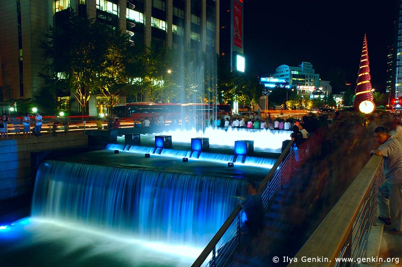  stock photography | Cheonggyecheon River Park at Night in Seoul, South Korea, Seoul, South Korea, Image ID KR-SEOUL-0005