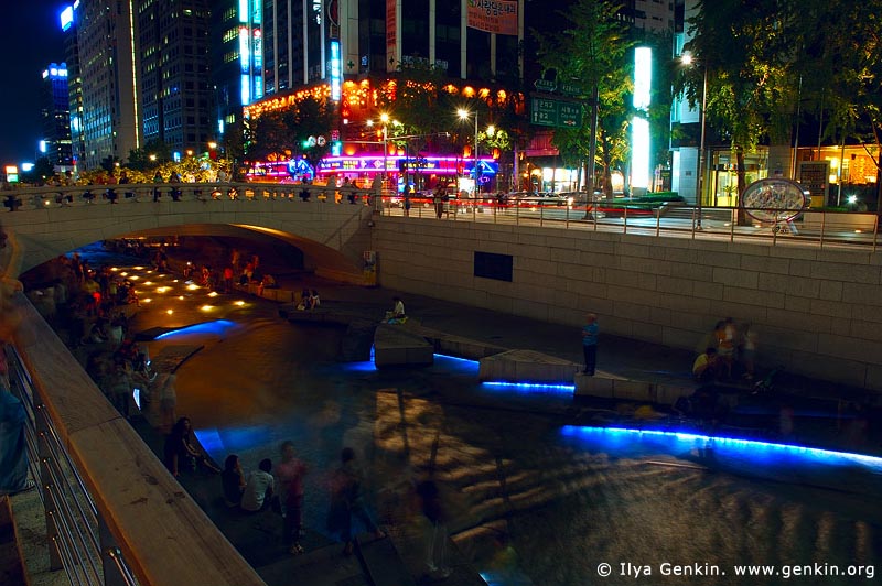  stock photography | Cheonggyecheon River Park at Night in Seoul, South Korea, Seoul, South Korea, Image ID KR-SEOUL-0006