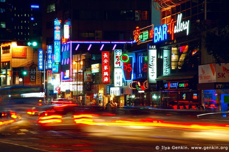  stock photography | Signs for Restaurants, Bars and Shops in Seoul at Night, South Korea, Seoul, South Korea, Image ID KR-SEOUL-0012