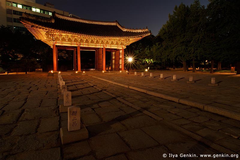  stock photography | The Junghwamun Gate and Rank Stones at Night at Deoksugung Palace in Seoul, South Korea, Seoul, South Korea, Image ID KR-SEOUL-DEOKSUGUNG-0011