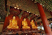  stock photography | Three Golden Buddha Statues Inside Jogyesa Temple in Seoul, South Korea, Gyeonji-dong, Jongno-gu, Seoul, South Korea, Image ID KR-SEOUL-JOGYESA-0013. 