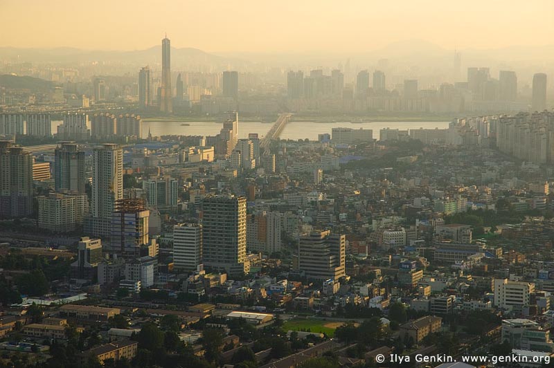  stock photography | Seoul city at Dusk, The view from N Seoul Tower in Seoul, South Korea provides a breathtaking 360 degree view of the city., Image ID KR-SEOUL-NAMSAN-0003