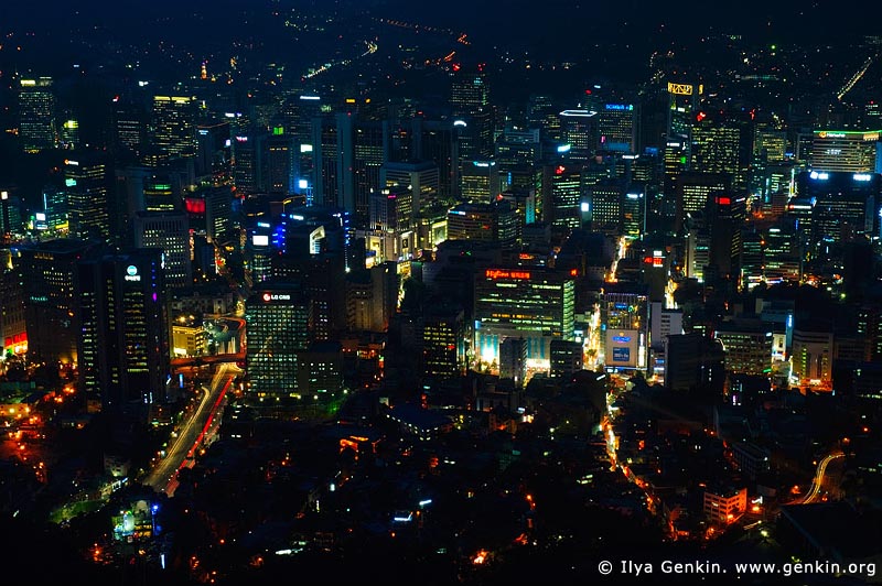  stock photography | Seoul city at Night, The view from N Seoul Tower in Seoul, South Korea provides a breathtaking 360 degree view of the city., Image ID KR-SEOUL-NAMSAN-0006