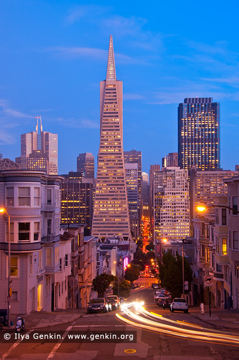 usa stock photography | Transamerica Pyramid at Dusk, San Francisco, California, USA, Image ID US-SAN-FRANCISCO-0001