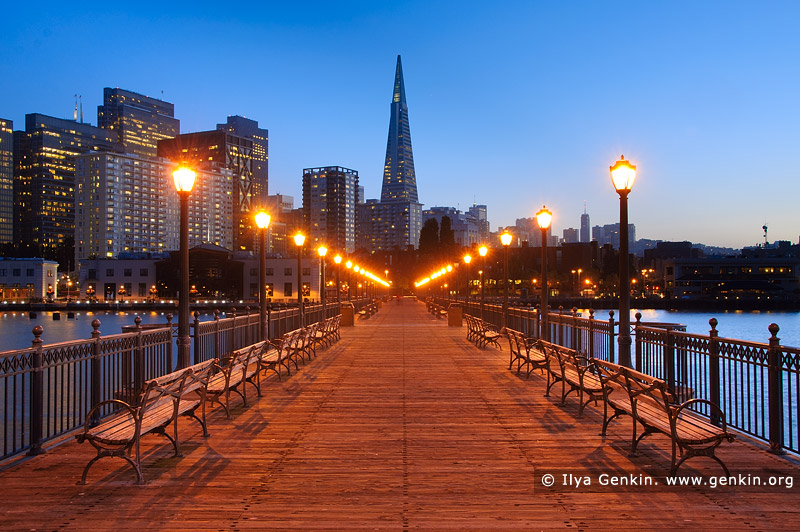 usa stock photography | Pier 7 and Transamerica Pyramid in the Evening, San Francisco, California, USA, Image ID US-SAN-FRANCISCO-0002