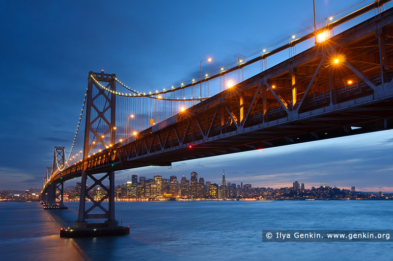 usa stock photography | Oakland Bay Bridge at Sunset, San Francisco Bay, California, USA, Image ID US-SAN-FRANCISCO-BAY-BRIDGE-0001