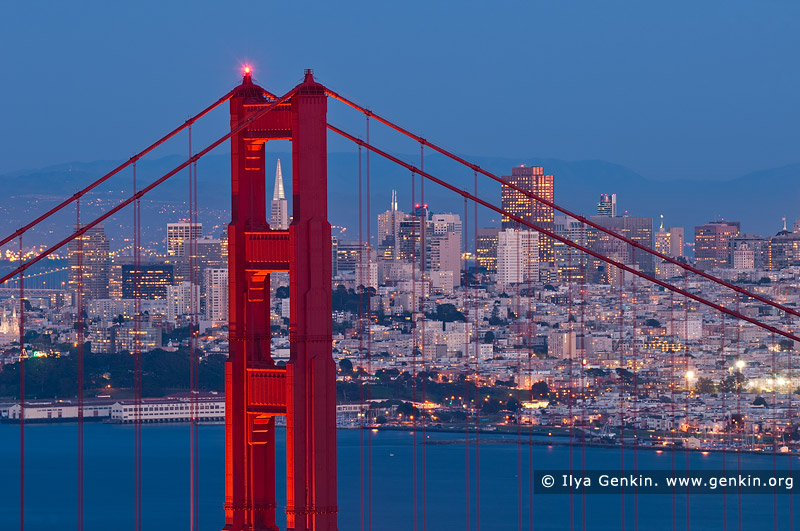 Thread the Needle - The Transamerica Pyramid through the Golden Gate Bridge, San Francisco Bay, California, USA