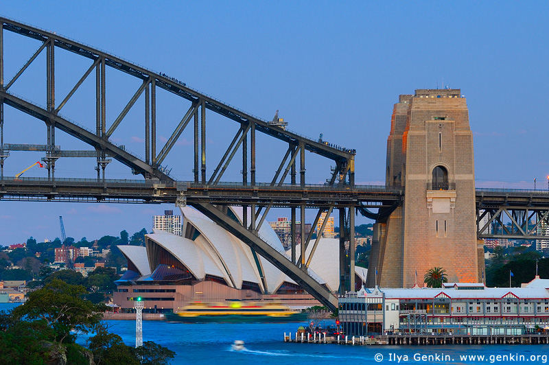 Sydney Harbor Bridge and Opera House at Dusk, Sydney, New South Wales, Australia