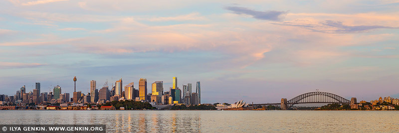 Panorama of the Sydney City, Harbour Bridge and Opera House from Bradley's Head, Sydney, New South Wales, Australia