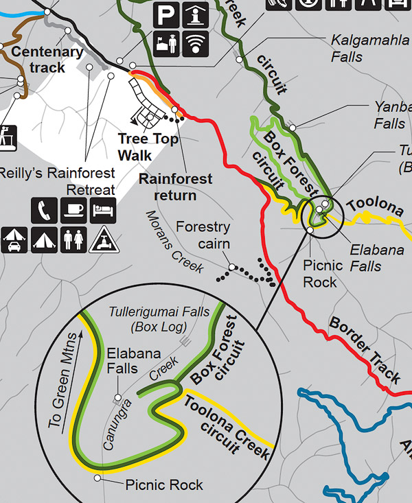 Elabana Falls Walking Track Map, Lamington National Park, QLD, Australia