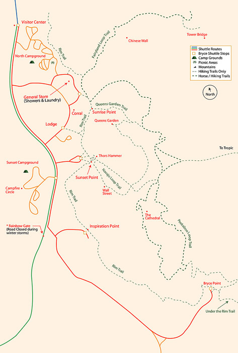 Bryce Canyon Main Area Detailed Map