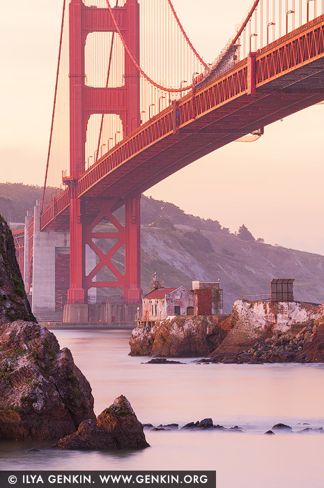 The Golden Gate Bridge at Twilight, Horseshoe Bay, Sausalito, San Francisco Bay, California, USA