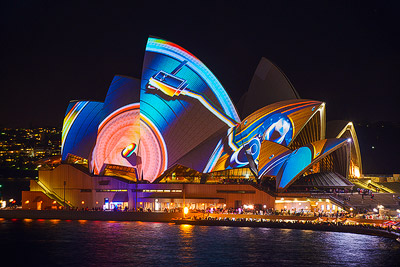 The Sydney Opera House from The Cahill Expressway during Vivid Sydney Festival