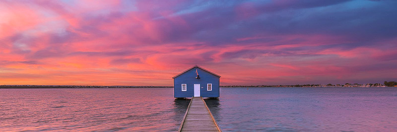 The Blue Boat House (Crawley Edge Boatshed) st Sunrise, Perth, WA, Australia