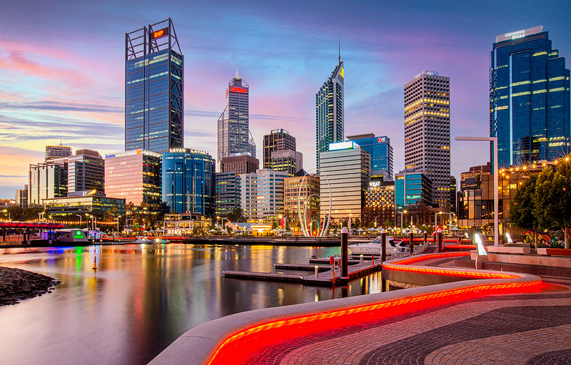 Elizabeth Quay at Sunset, Perth, WA, Australia