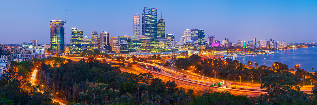 Perth CBD from Kings Park at Night, Perth, WA, Australia