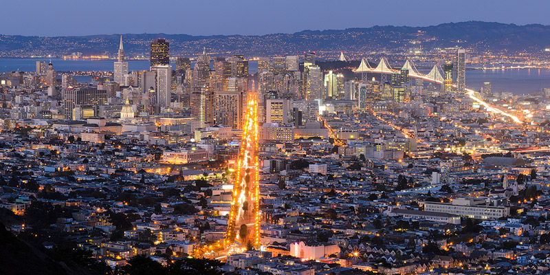 San Francisco Skyline from Twin Peaks at Night, California, USA. Author: King of Hearts, Used under the Creative Commons license.